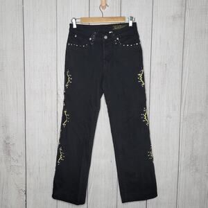 Lawman Black Denim Studded Jeans with Side Cut Outs, size 1 (26x28)